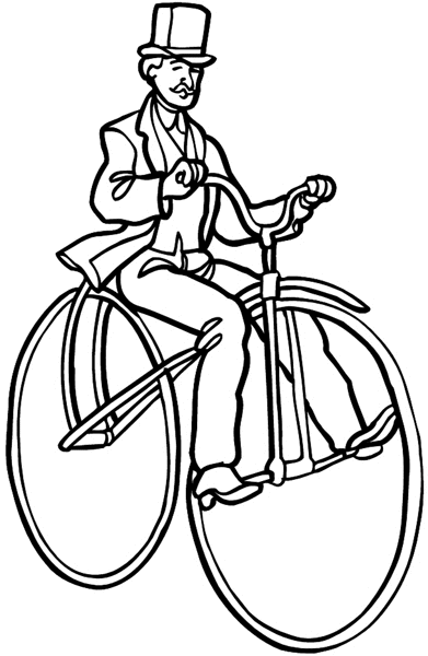 Man riding vintage big wheeled bicycle vinyl sticker. Customize on line. Bicycles Motorcycles 009-0125  